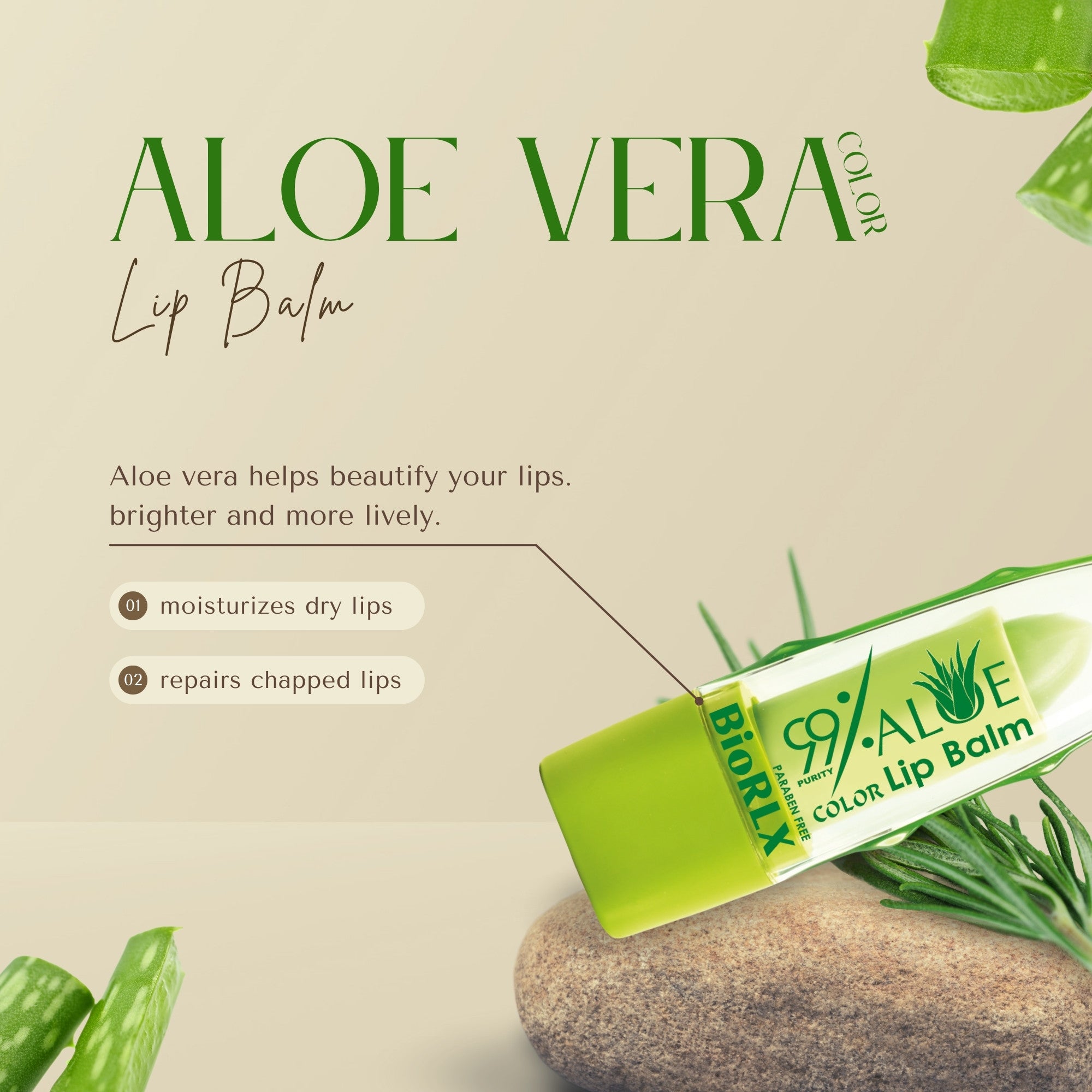 BioRLX 99% Purity Aloe Vera Color Up Lip Balm